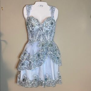 Embellished Silver and White mini Dress
